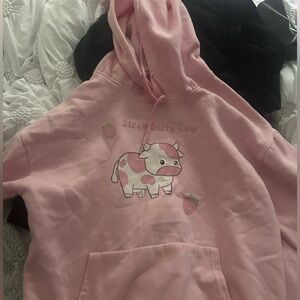 Cute pink strawberry cow hoodie